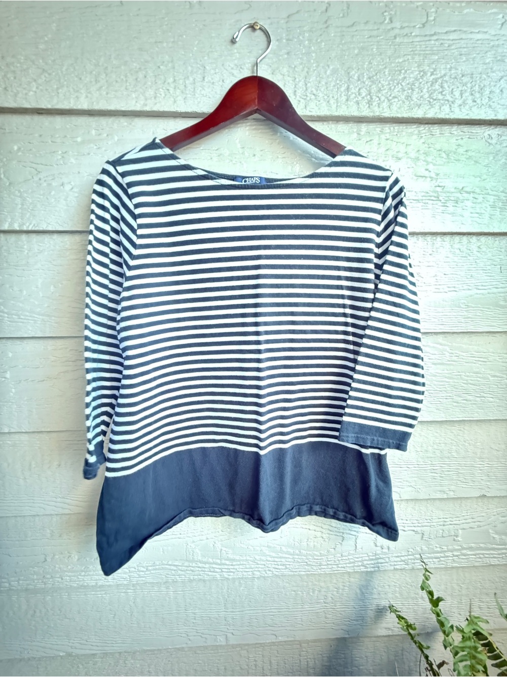 Chaps Nautical Navy White Striped Tunic Top Plus Size 2X 3/4 Sleeve Colorblock